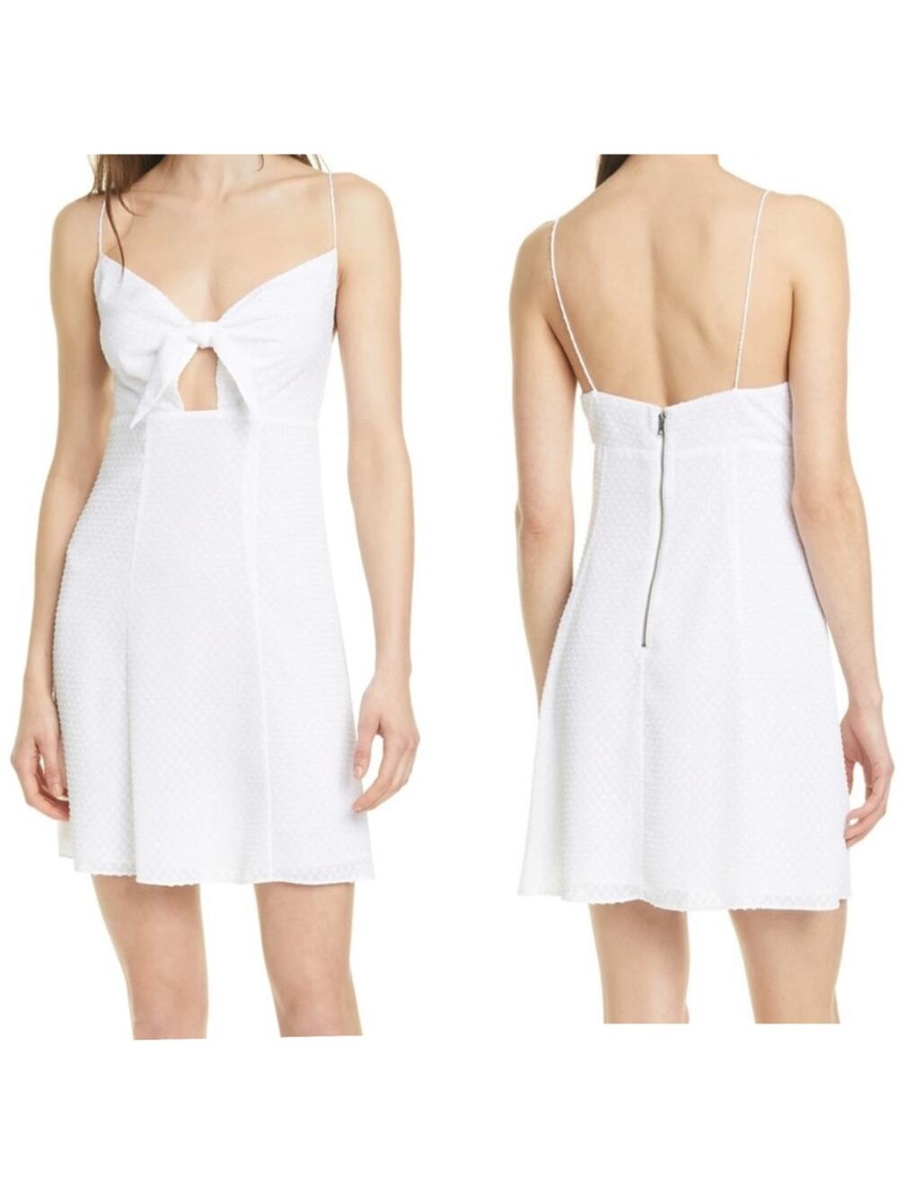 Alice + Olivia White Roe Tie Front Textured Mini Flare Slip Dress Size 12 NEW